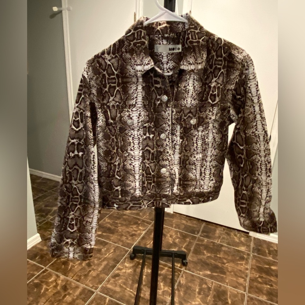 Topshop Python Denim Jacket Size 4 - Picture 2 of 5